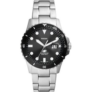 Fossil Mens Watch Blue Dive FS6032 Stainless Steel Black Sunray Dial Silver New